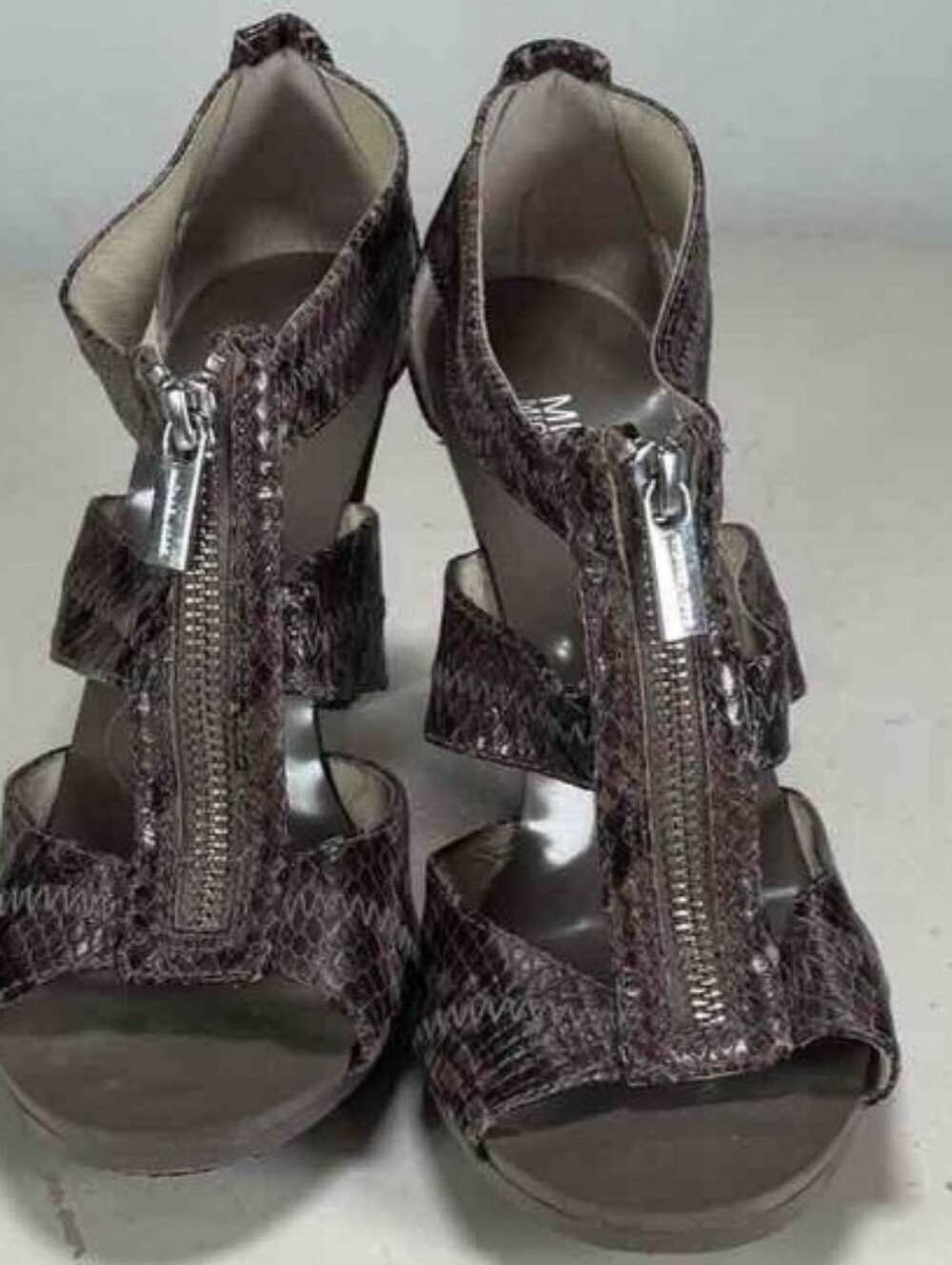 528. MICHAEL Michael Kors Brown Snake-Print Strappy High Heels